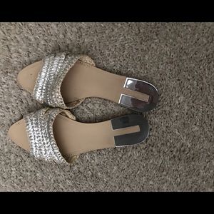Zara Metallic Woven Slides Sz 6